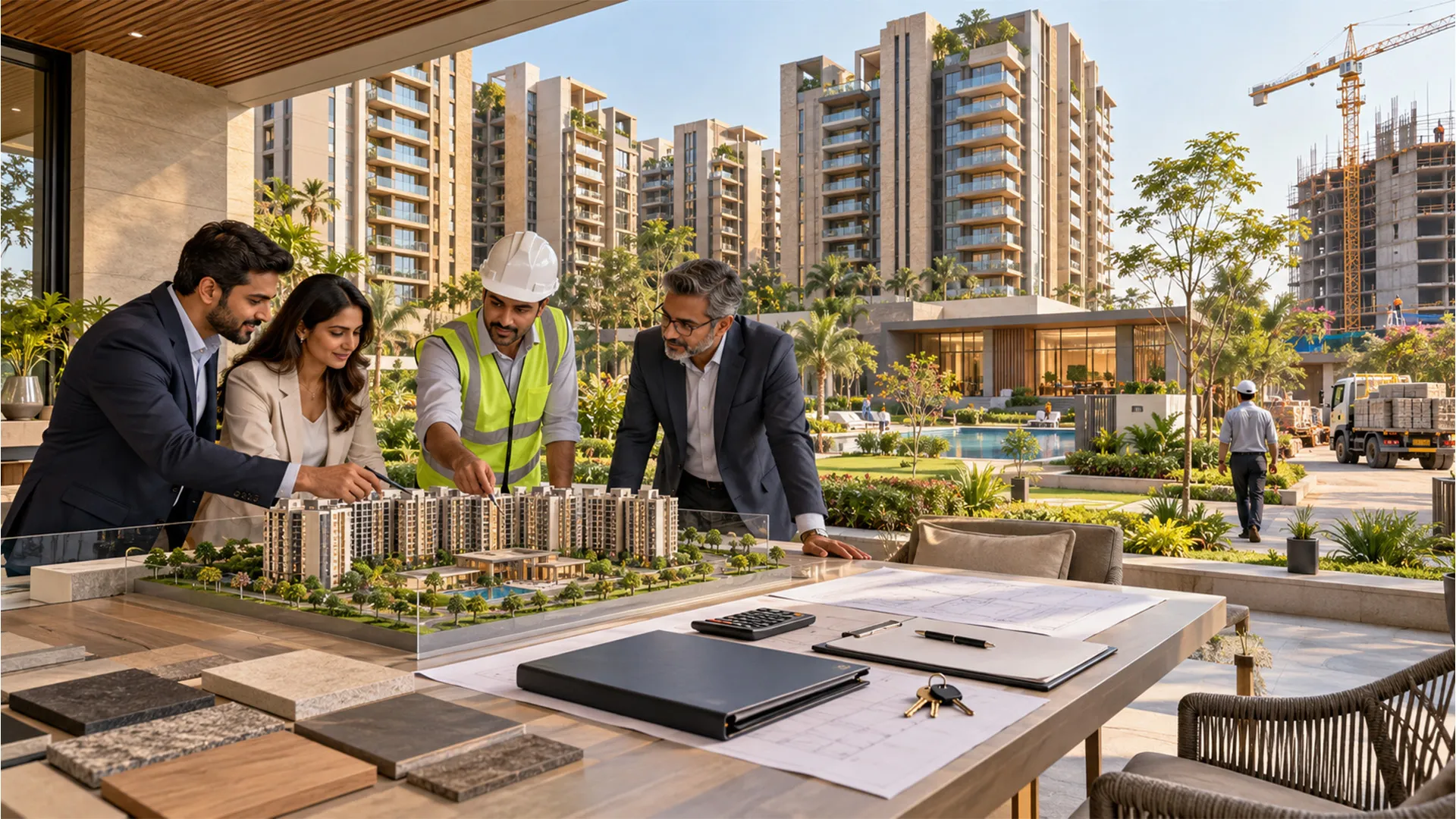 Developer-as-a-Service: What Is It and How Does It Work? A modern Indian real-estate development project shown as the central hub of a connected ecosystem